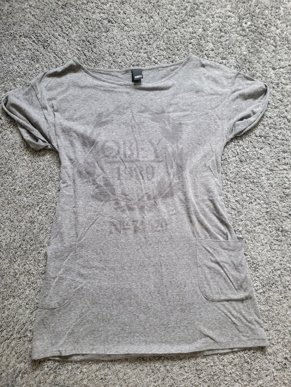 Obey Heather Gray Short Sleeve Tunic with Front Pockets Size Small
